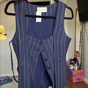 Navy Striped Button-Up Vest